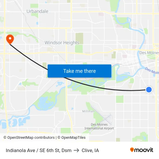Indianola Ave / SE 6th St, Dsm to Clive, IA map