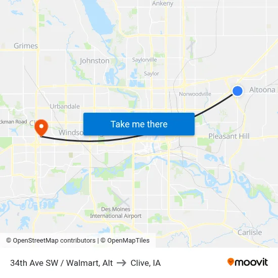 34th Ave SW / Walmart, Alt to Clive, IA map
