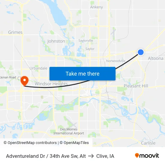 Adventureland Dr / 34th Ave Sw, Alt to Clive, IA map