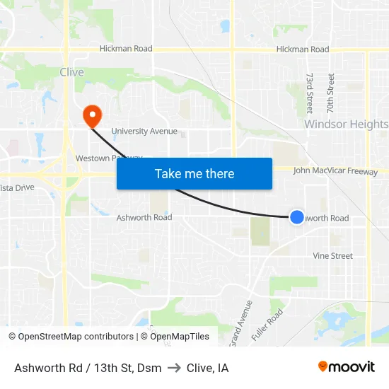 Ashworth Rd / 13th St, Dsm to Clive, IA map