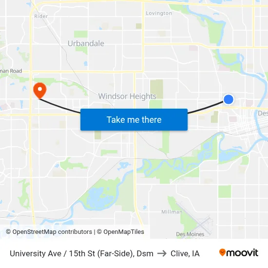 University Ave / 15th St (Far-Side), Dsm to Clive, IA map