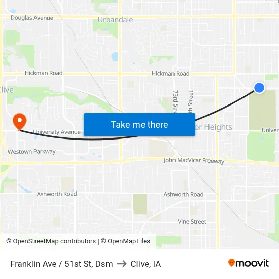 Franklin Ave / 51st St, Dsm to Clive, IA map