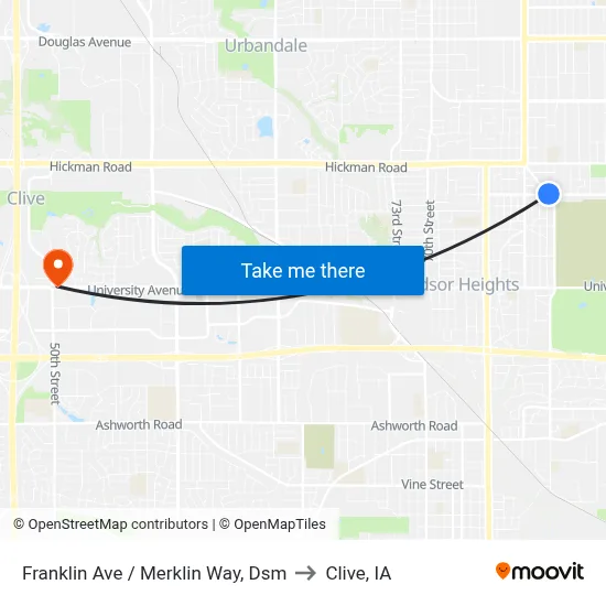 Franklin Ave / Merklin Way, Dsm to Clive, IA map