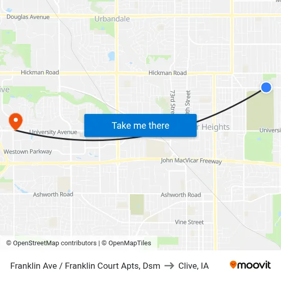 Franklin Ave / Franklin Court Apts, Dsm to Clive, IA map