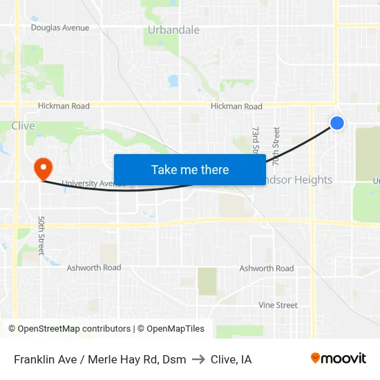 Franklin Ave / Merle Hay Rd, Dsm to Clive, IA map