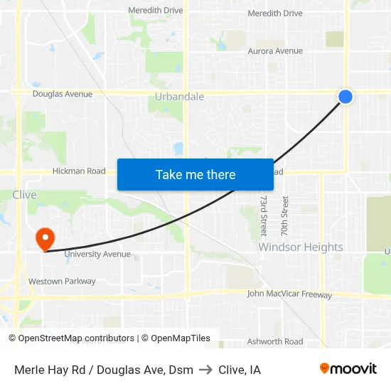 Merle Hay Rd / Douglas Ave, Dsm to Clive, IA map