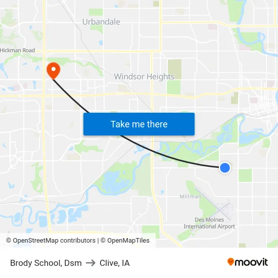 Brody School, Dsm to Clive, IA map