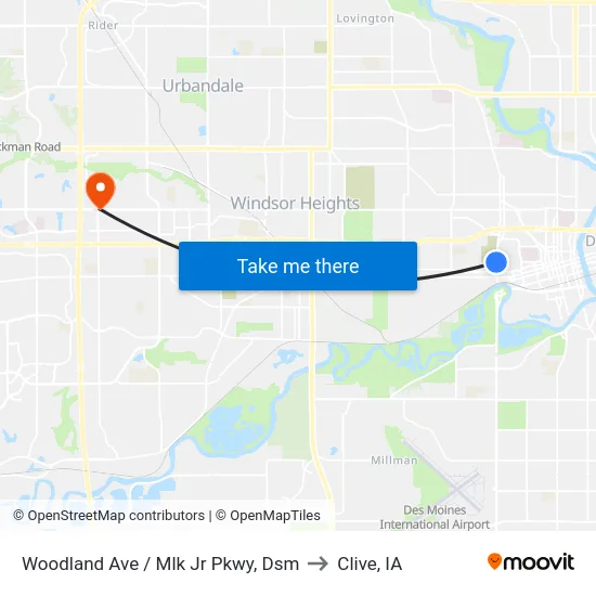 Woodland Ave / Mlk Jr Pkwy, Dsm to Clive, IA map