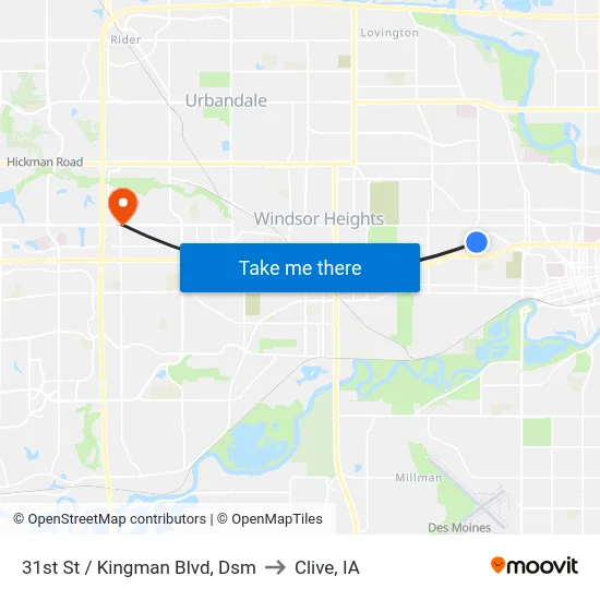 31st St / Kingman Blvd, Dsm to Clive, IA map