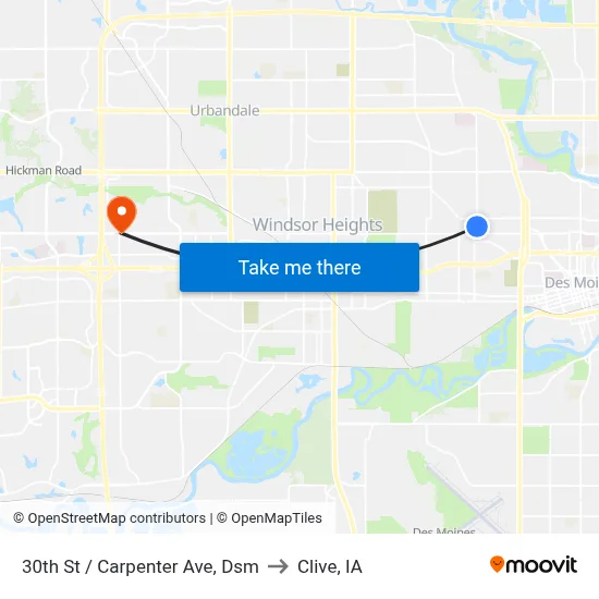 30th St / Carpenter Ave, Dsm to Clive, IA map