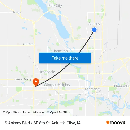 S Ankeny Blvd / SE 8th St, Ank to Clive, IA map