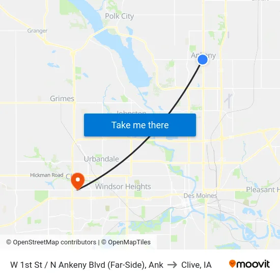 W 1st St / N Ankeny Blvd (Far-Side), Ank to Clive, IA map