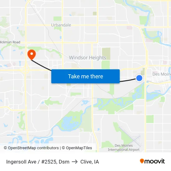 Ingersoll Ave / #2525, Dsm to Clive, IA map