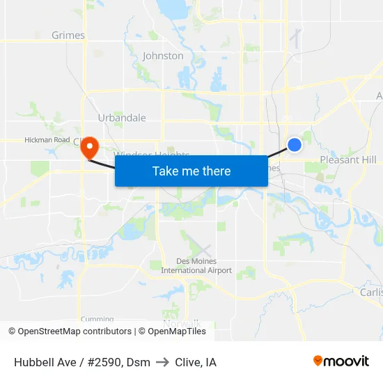 Hubbell Ave / #2590, Dsm to Clive, IA map