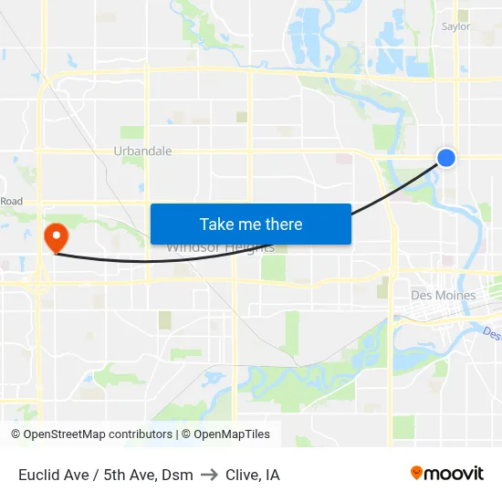 Euclid Ave / 5th Ave, Dsm to Clive, IA map