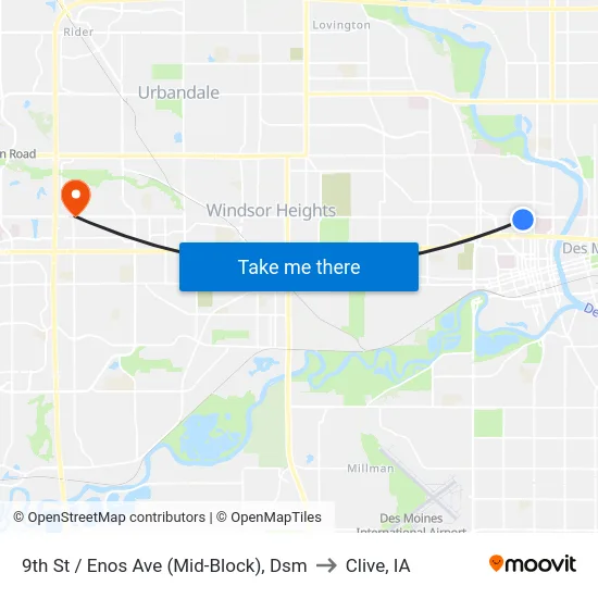 9th St / Enos Ave (Mid-Block), Dsm to Clive, IA map