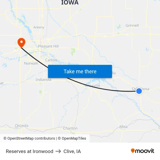 Reserves at Ironwood to Clive, IA map
