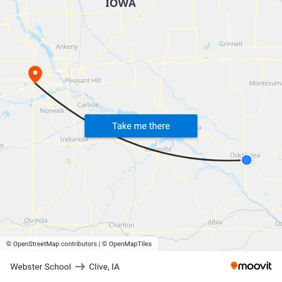 Webster School to Clive, IA map