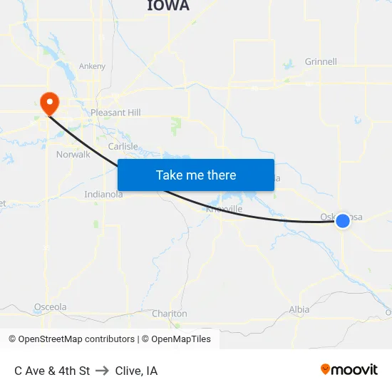 C Ave & 4th St to Clive, IA map