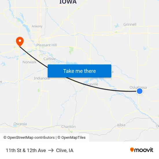 11th St & 12th Ave to Clive, IA map
