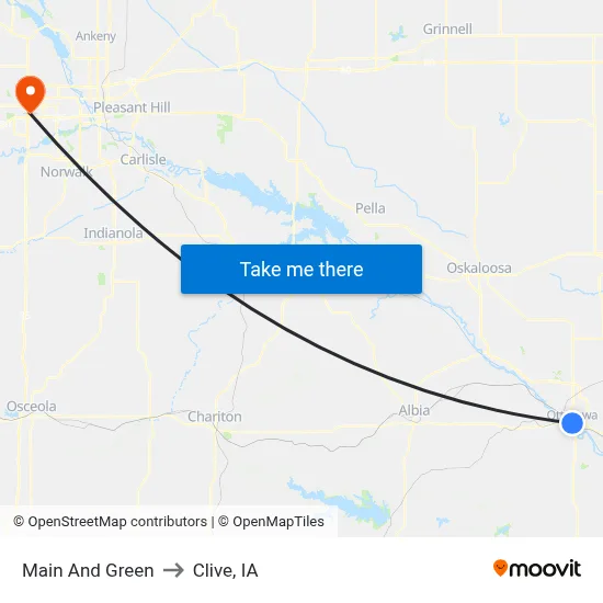 Main And Green to Clive, IA map