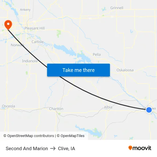 Second And Marion to Clive, IA map