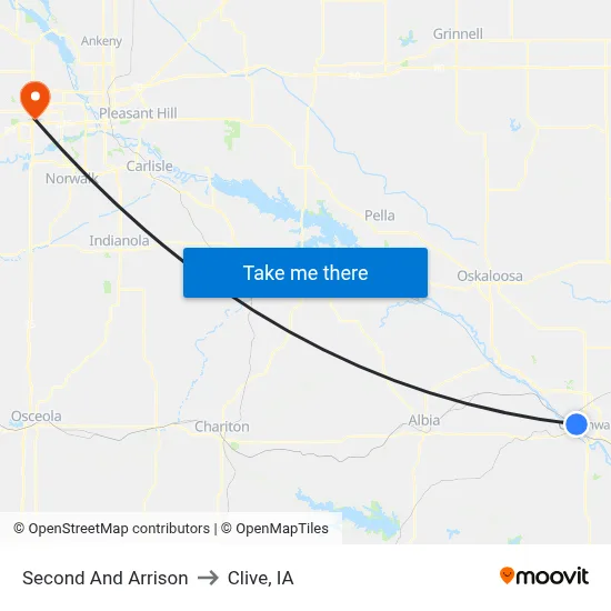 Second And Arrison to Clive, IA map