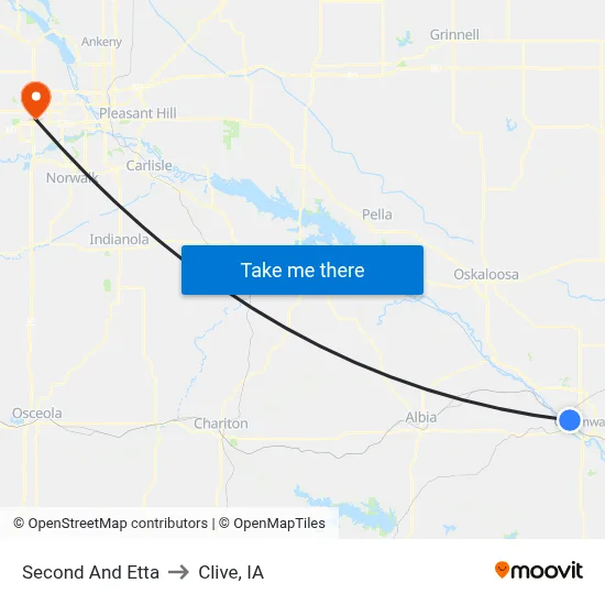 Second And Etta to Clive, IA map