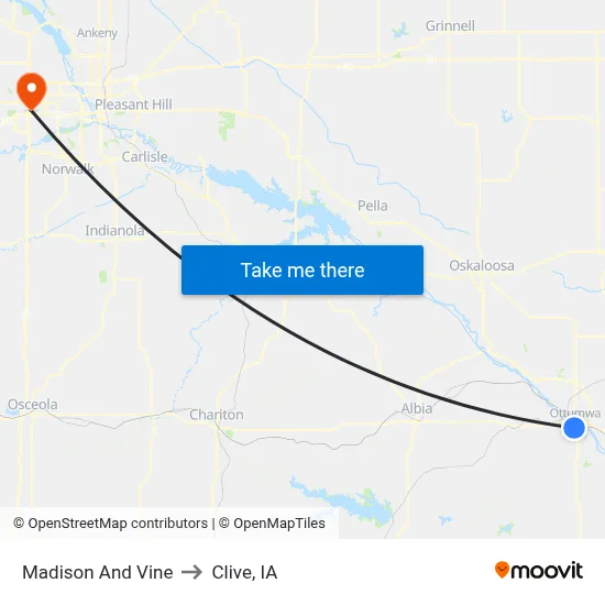 Madison And Vine to Clive, IA map