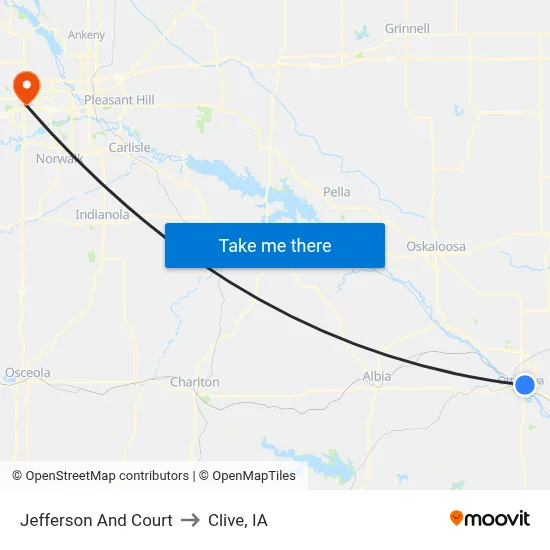Jefferson And Court to Clive, IA map