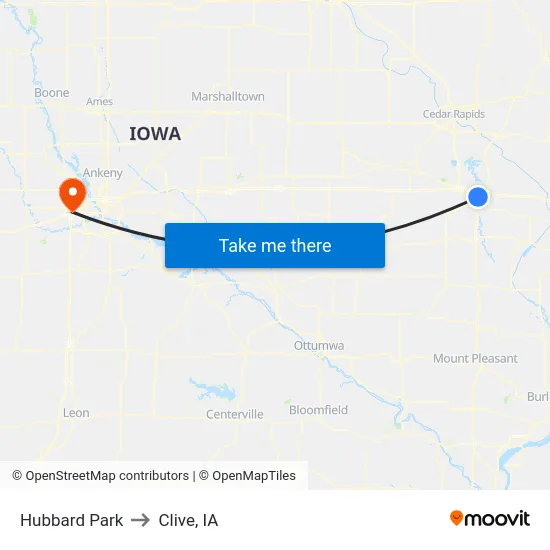 Hubbard Park to Clive, IA map
