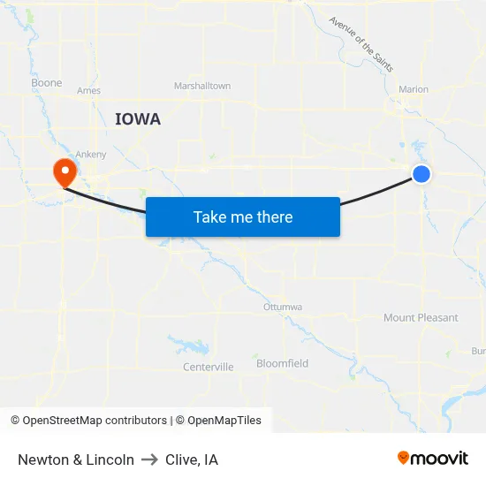 Newton & Lincoln to Clive, IA map