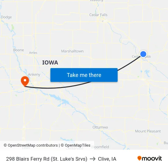 298 Blairs Ferry Rd (St. Luke's Srvs) to Clive, IA map