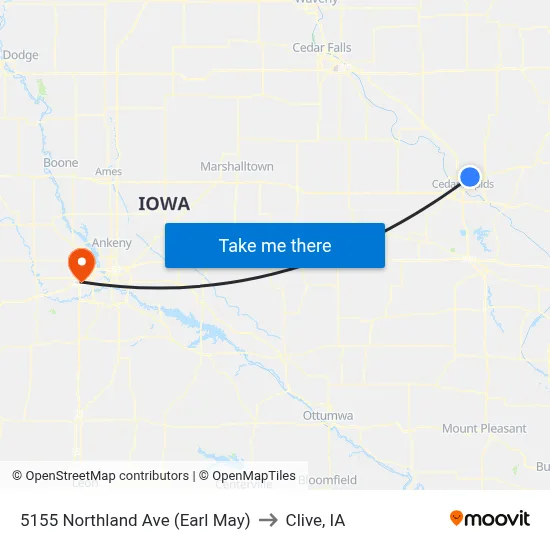 5155 Northland Ave (Earl May) to Clive, IA map