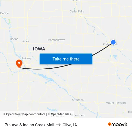 7th Ave & Indian Creek Mall to Clive, IA map