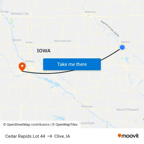 Cedar Rapids Lot 44 to Clive, IA map