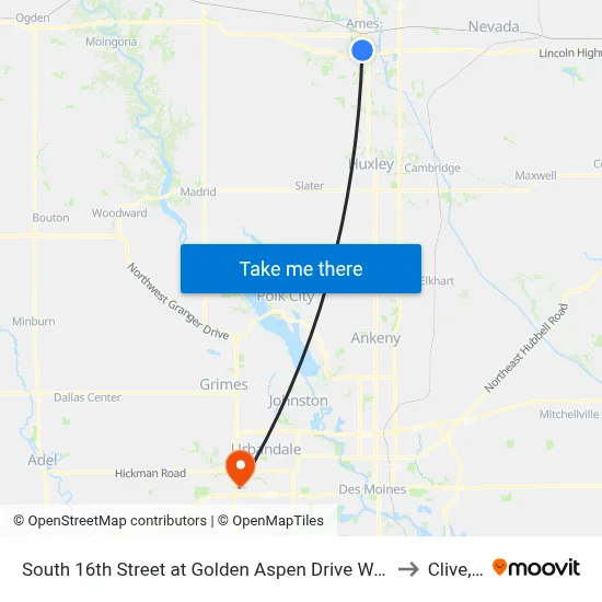 South 16th Street at Golden Aspen Drive Westbound to Clive, IA map