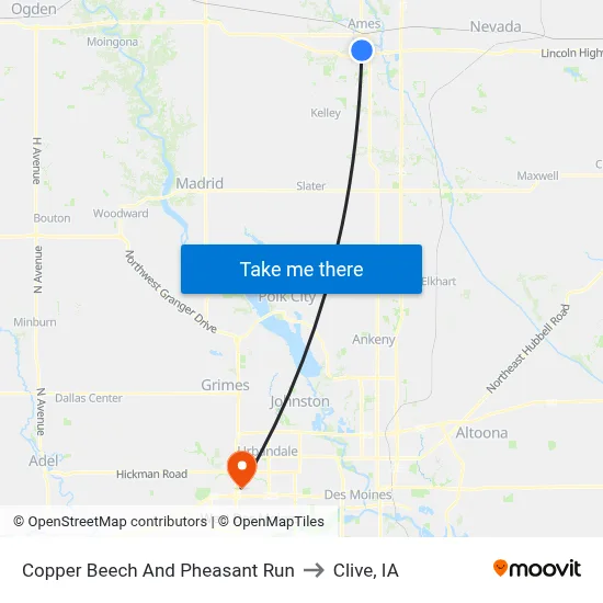 Copper Beech And Pheasant Run to Clive, IA map