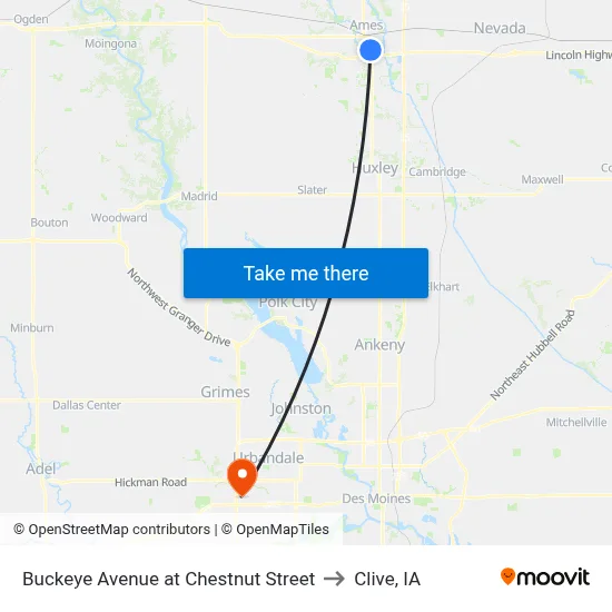 Buckeye Avenue at Chestnut Street to Clive, IA map