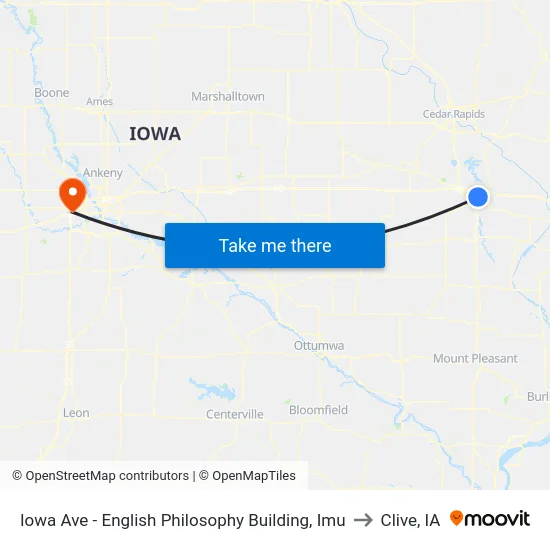 Iowa Ave - English Philosophy Building, Imu to Clive, IA map