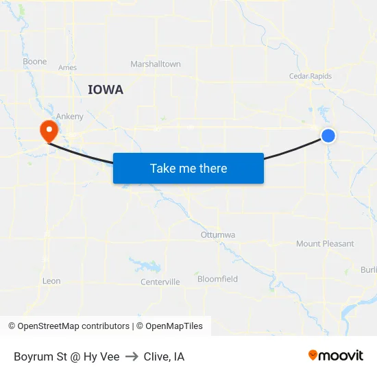Boyrum St @ Hy Vee to Clive, IA map