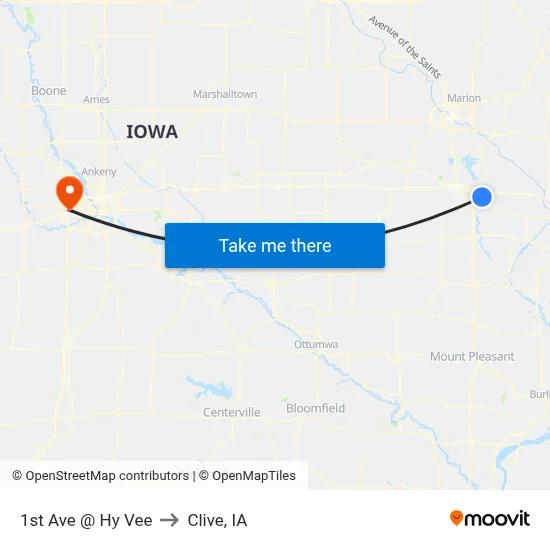 1st Ave @ Hy Vee to Clive, IA map