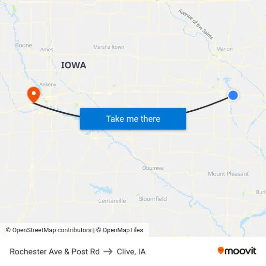 Rochester Ave & Post Rd to Clive, IA map