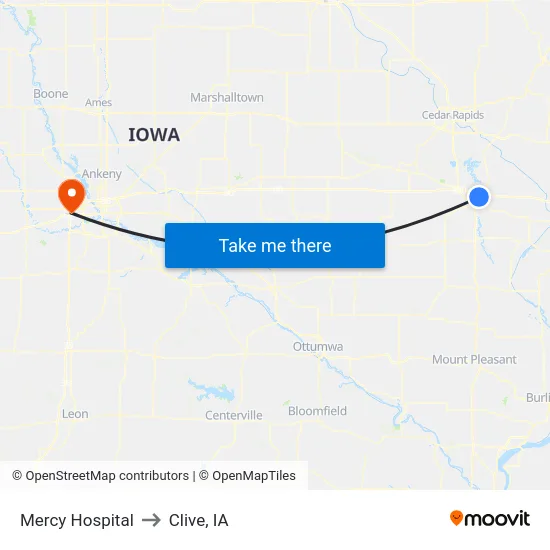 Mercy Hospital to Clive, IA map