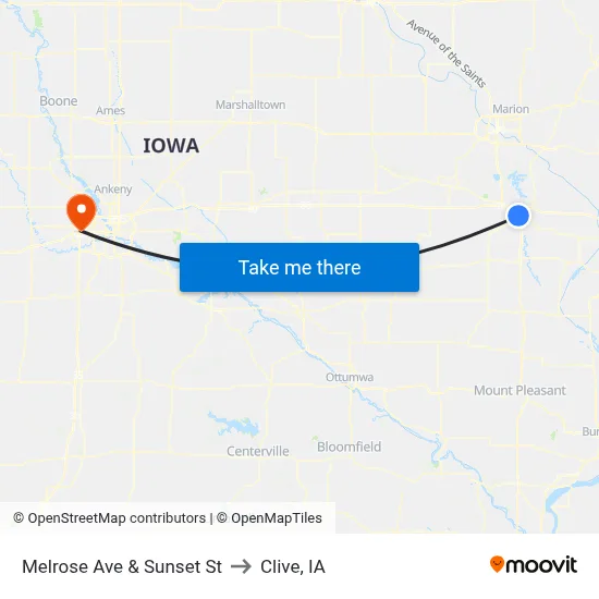 Melrose Ave & Sunset St to Clive, IA map