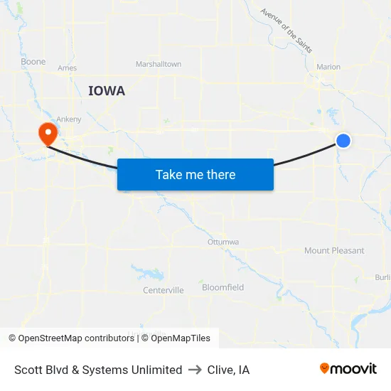 Scott Blvd & Systems Unlimited to Clive, IA map
