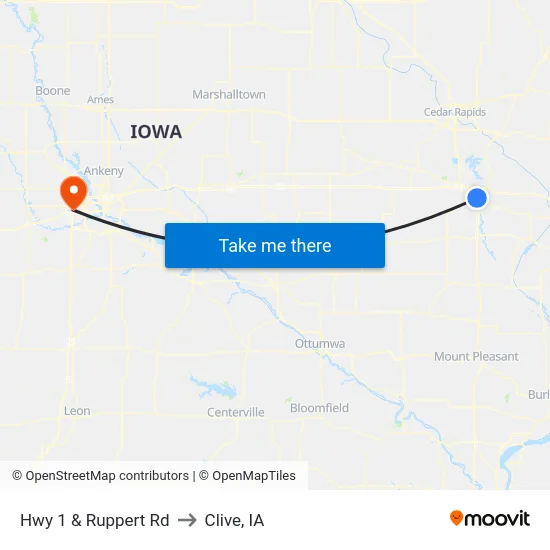 Hwy 1 & Ruppert Rd to Clive, IA map