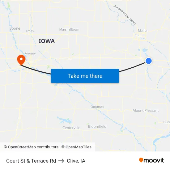 Court St & Terrace Rd to Clive, IA map