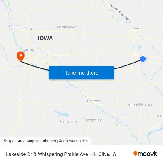 Lakeside Dr & Whispering Prairie Ave to Clive, IA map