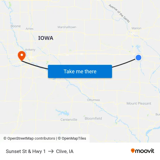 Sunset St & Hwy 1 to Clive, IA map
